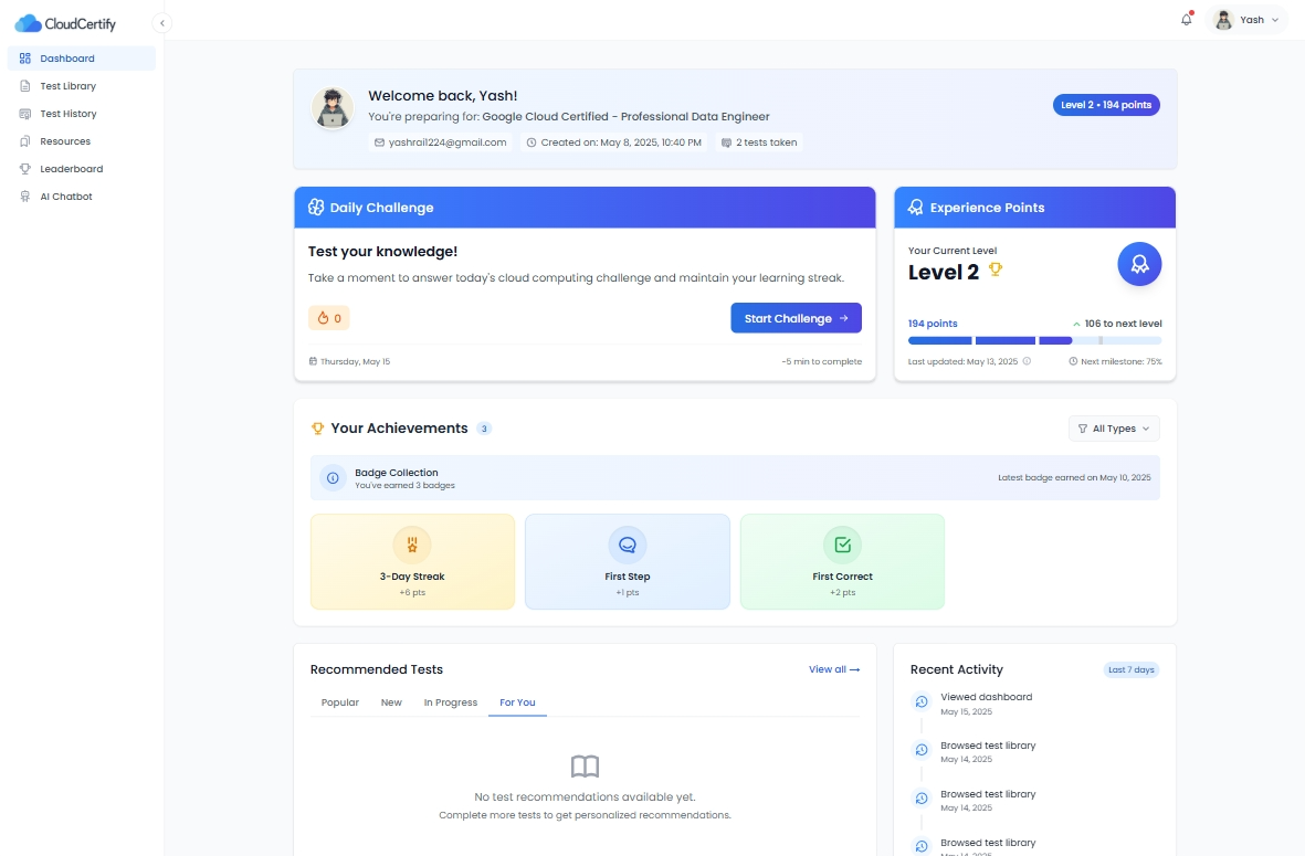 Cloud Certify Dashboard