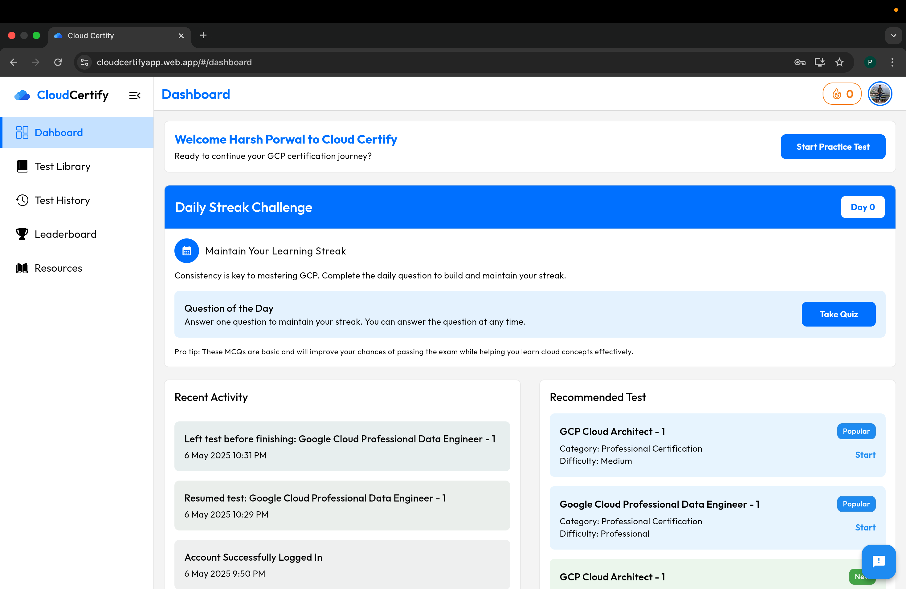 Cloud Certify Dashboard